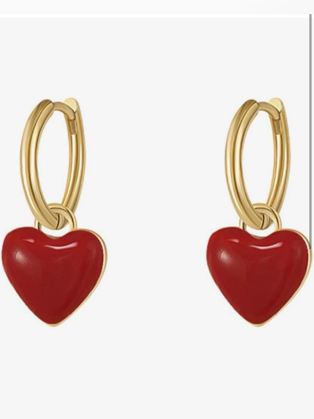 Gold Hoop Earrings with Red Heart Charm